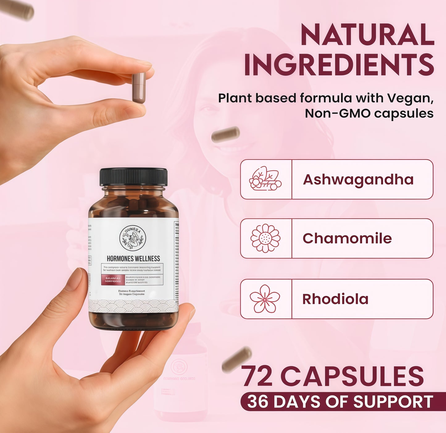Happy Mammoth **Not Available Hormone Harmony Natural Hormonal Support for Women, Relief for Menopause, Perimenopause, Healthy Hormonal Balance, Hot Flashes. 72 Capsules.