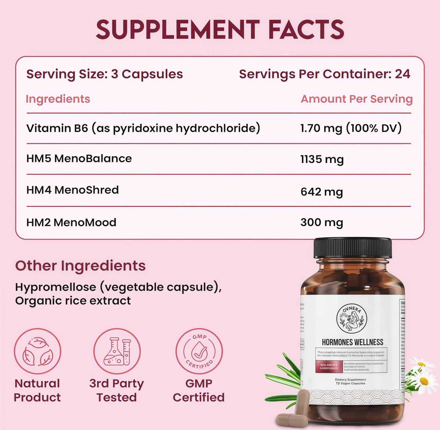 Happy Mammoth **Not Available Hormone Harmony Natural Hormonal Support for Women, Relief for Menopause, Perimenopause, Healthy Hormonal Balance, Hot Flashes. 72 Capsules.