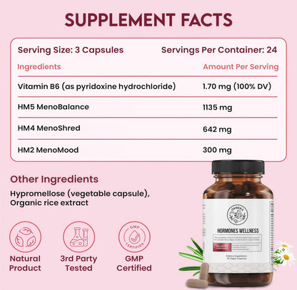 Happy Mammoth **Not Available Hormone Harmony Natural Hormonal Support for Women, Relief for Menopause, Perimenopause, Healthy Hormonal Balance, Hot Flashes. 72 Capsules.